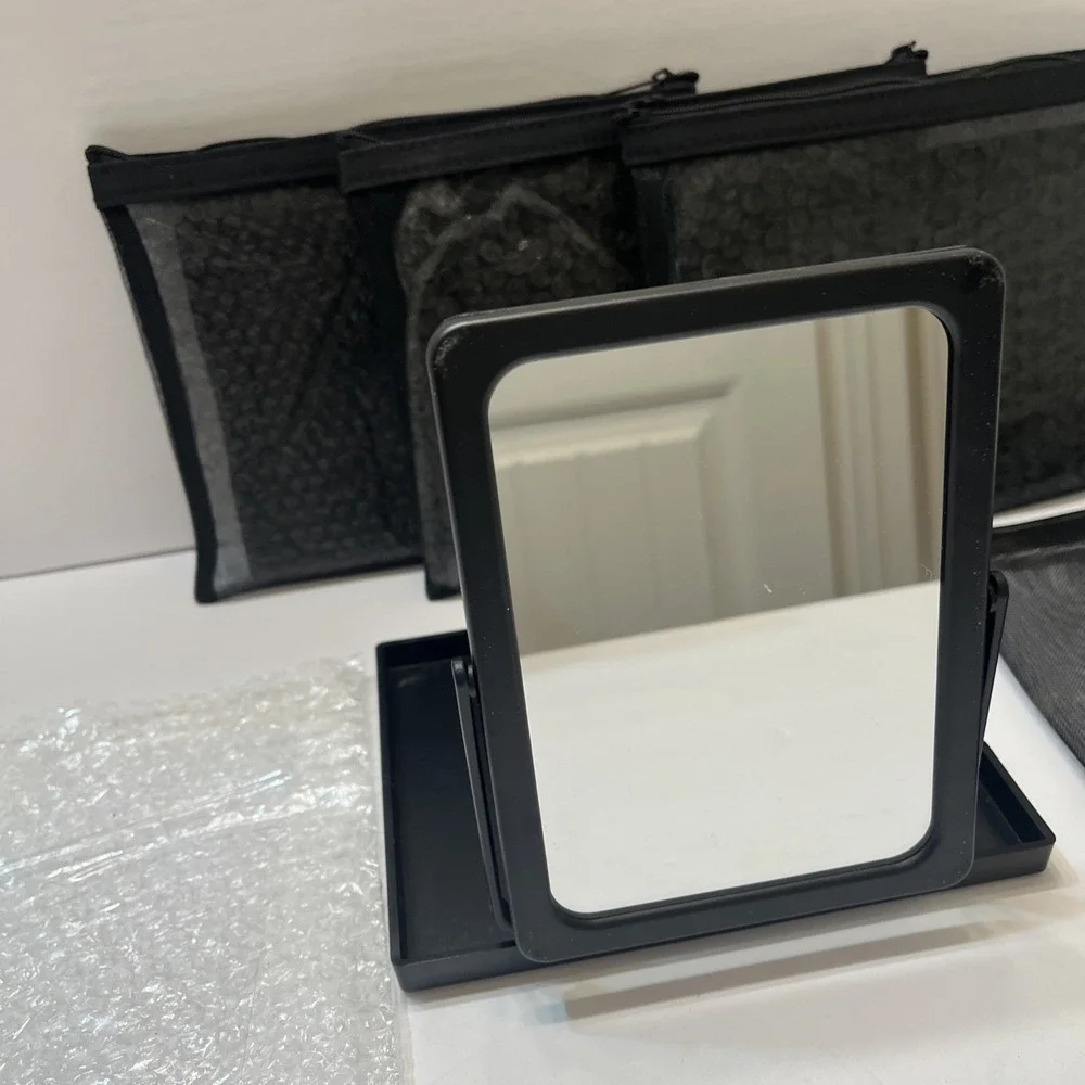 Makeup Mirrors Foldable Travel with Stand & Mesh Zip Bag LOT OF 4 New